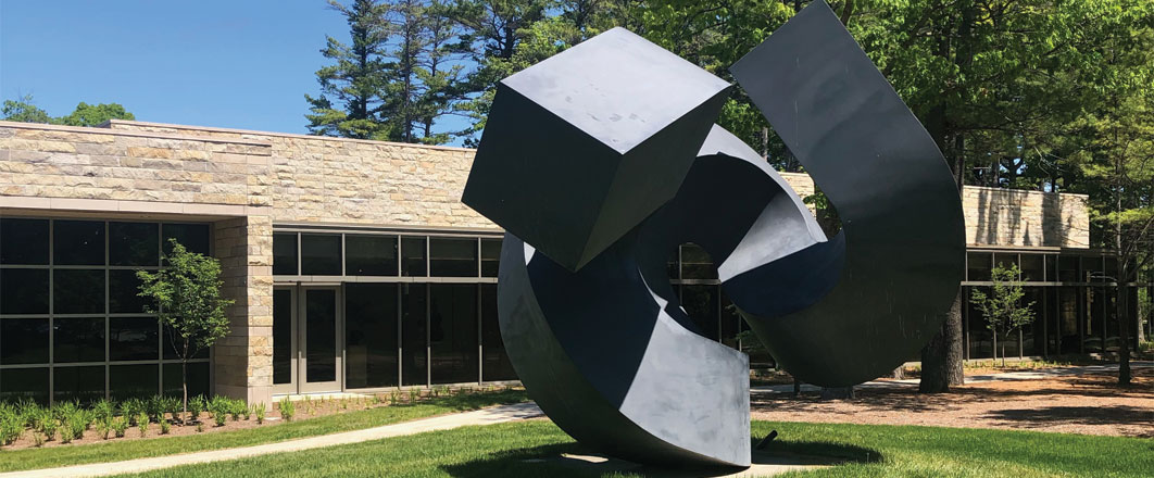 View of the South side of the museum featuring "However" by Clement Meadmore.